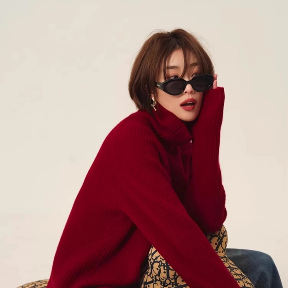 100% cashmere sweater women loose thickening age reduction niche vintage red - Picture 4 of 9